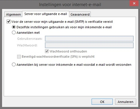 E-mail instellen Outlook 2013 stap 6