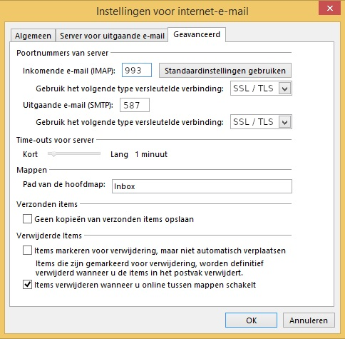 E-mail instellen Outlook 2013 stap 7